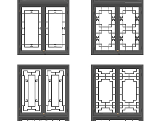 05中式窗戶 平開窗 雙開窗花格花窗，窗扇 (2)su草圖模型下載