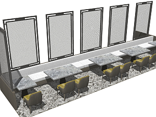餐厅<em>卡座</em>卡位餐桌椅su草图模型下载