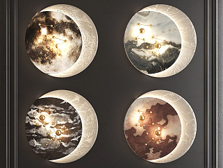现代简约月食壁灯,su草图模型下载