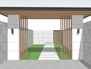 新中式屋顶花园 (1)su草图模型下载