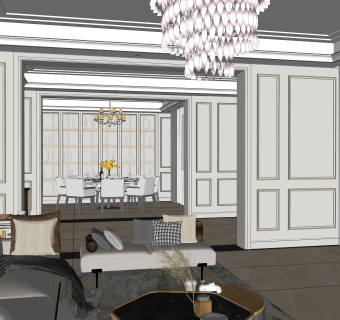 欧式客厅su草图模型下载