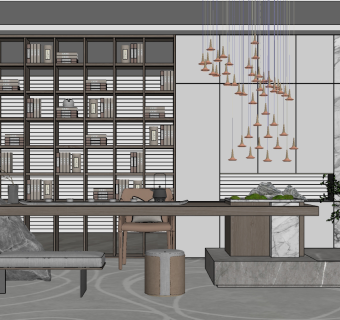 新中式茶室su草图模型下载