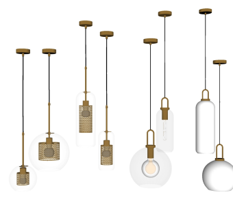 现代金属玻璃球小吊灯01su草图模型下载