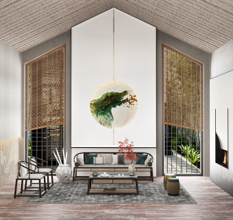 新中式会客厅su草图模型下载