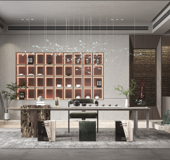 新中式茶室su草图模型下载