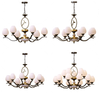 新中式铁艺多头吊灯su草图模型下载