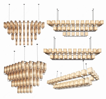 新中式多层吊灯,su草图模型下载