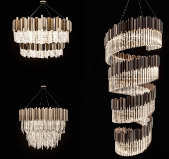 现代玻璃多层水晶吊灯su草图模型下载