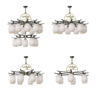 新中式金属铁艺多头吊灯su草图模型下载