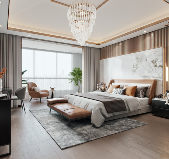 现代轻奢主卧室su草图模型下载