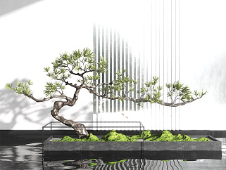 新中式景观绿植,售楼处造景su草图模型下载