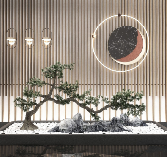 新中式户外景观,玄关造景小品,su草图模型下载