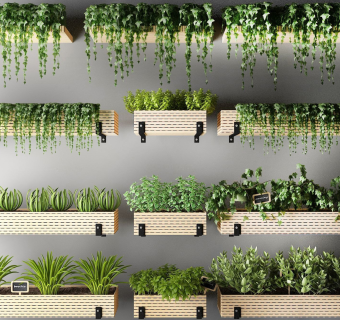 现代阳台植物_绿植_花草组合,壁挂吊挂绿植花槽,su草图模型下载