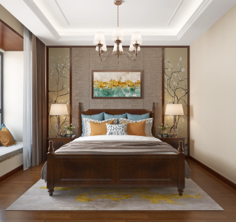 美式卧室su草图模型下载