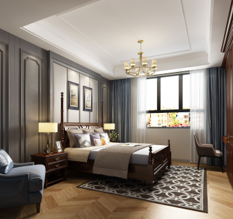 美式卧室su草图模型下载