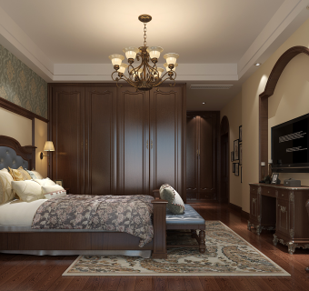 古典美式卧室su草图模型下载