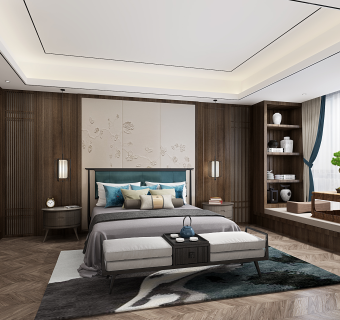 新中式主卧室,su草图模型下载