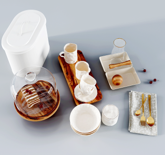 现代餐具摆件组合,杯子,托盘 (1)su草图模型下载