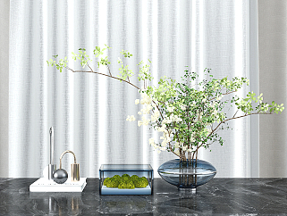 现代玻璃花瓶植物摆件su草图模型下载