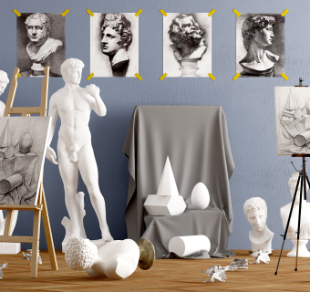 现代画架,大卫欧式人物石膏雕像,画架，美术教室素描su草图模型下载