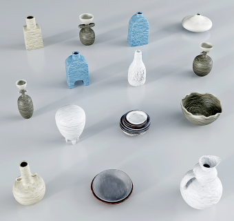 侘寂风饰品摆件组合，陶器,器皿,陶罐 (1)su草图模型下载