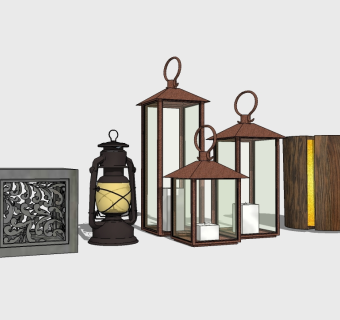 新中式庭院景观灯马灯煤油灯 (4)su草图模型下载