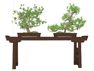 新中式盆景植物花架摆台su草图模型下载