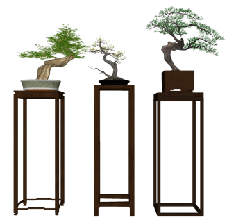 新中式盆景植物花架摆台su草图模型下载