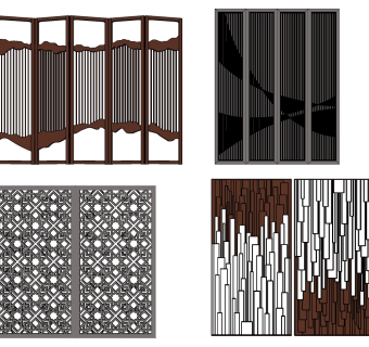111现代屏风隔断组合su草图模型下载