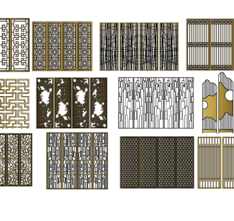 114现代屏风隔断组合su草图模型下载