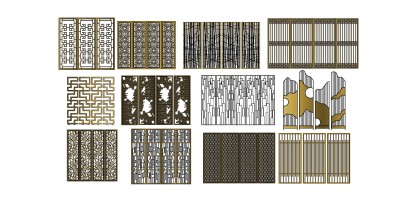 114现代屏风隔断组合su草图模型下载