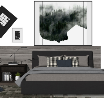 北欧现代双人床床头柜台灯卧室 (13)su草图模型下载