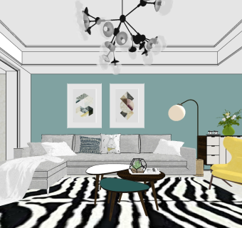 012北欧客餐厅沙发茶几装饰柜吊灯su草图模型下载