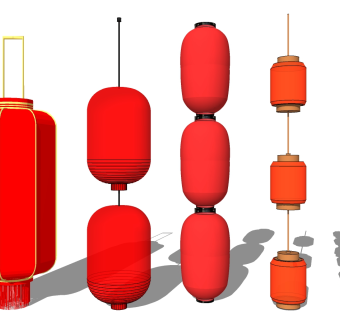 中式红灯笼吊灯su草图模型下载