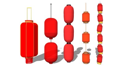 中式红灯笼吊灯su草图模型下载