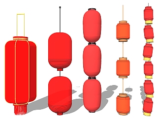 中式红灯笼吊灯su草图模型下载