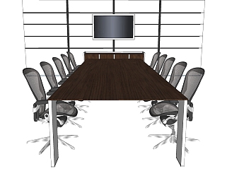 现代办公家具会议室会议桌椅子 (4)su草图模型下载