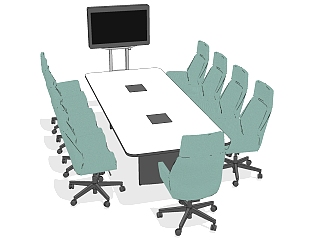 现代办公家具会议室会议桌椅子 (11)su草图模型下载