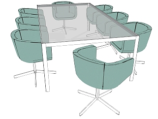现代办公家具会议室会议桌椅子 (12)su草图模型下载