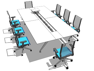现代办公家具会议室会议桌椅子 (17)su草图模型下载