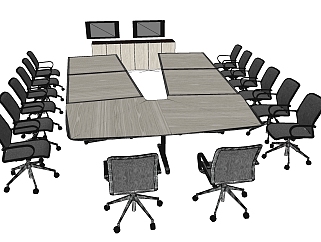 现代办公家具会议室会议桌椅子 (27)su草图模型下载