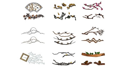 新中式树枝小鸟梅花干支墙饰挂件挂饰 (26)su草图模型下载