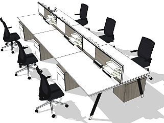 现代开敞办公室工位办公椅 (34)su草图模型下载