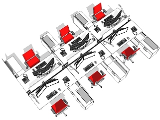现代开敞办公室工位办公椅 (45)su草图模型下载