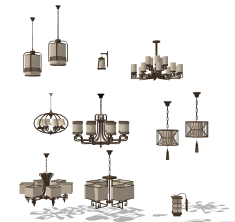 新中式铁艺吊灯su草图模型下载