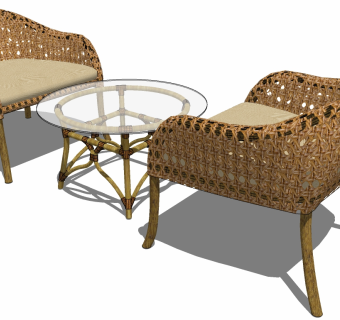 户外休闲藤编编织竹编桌椅子 (13)su草图模型下载