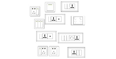 现代开关插座面板插板组合 (19)su草图模型下载