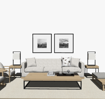 06新中式沙发茶几台灯su草图模型下载