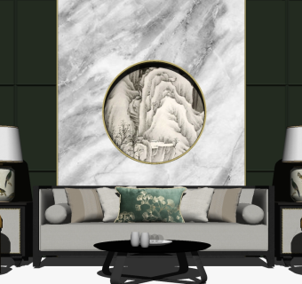 11新中式沙发茶几台灯su草图模型下载