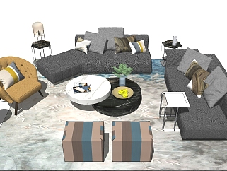 北欧现代轻奢沙发茶几休闲椅子沙发su草图模型下载